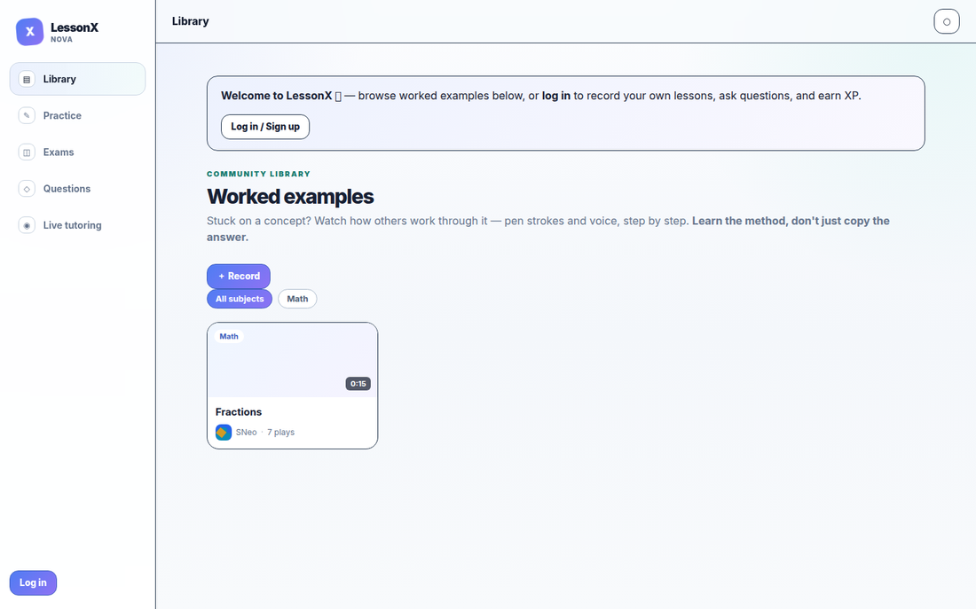 The community library of recorded worked examples